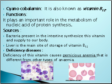 Cyano cobalamin: It is also known as vitamin B12.