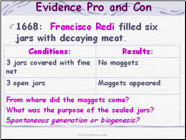 1668: Francisco Redi filled six jars with decaying meat.