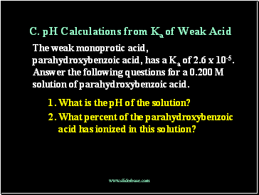 C. pH Calculations from Ka of Weak Acid