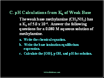 C. pH Calculations from Kb of Weak Base