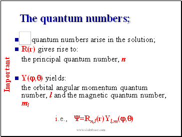 The quantum numbers;