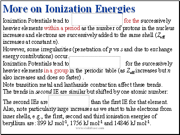 More on Ionization Energies