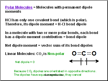 Polar Molecules = Molecules with permanent dipole moments