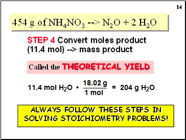 454 g of NH4NO3 --> N2O + 2 H2O