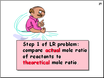 Step 1 of LR problem: compare actual mole ratio of reactants to theoretical mole ratio.
