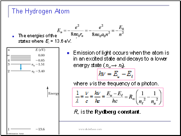 Emission of light occurs when the atom is in an excited state and decays to a lower energy state (nu → nℓ).