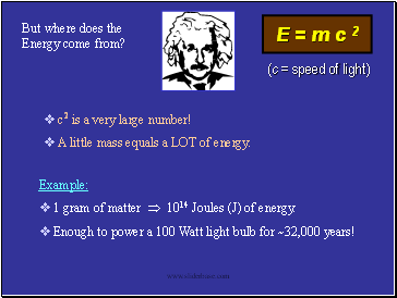 vBut where does the Energy come from? c2 is a very large number!