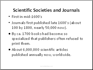 Scientific Societies and Journals