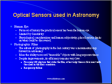 Optical Sensors used in Astronomy