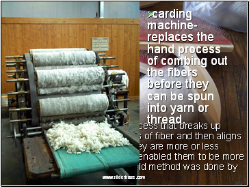Carding is a mechanical process that breaks up locks and unorganized clumps of fiber and then aligns the individual fibers so that they are more or less parallel with each other. This enabled them to be more easily spun into thread. The old method was done by hand using these tools.