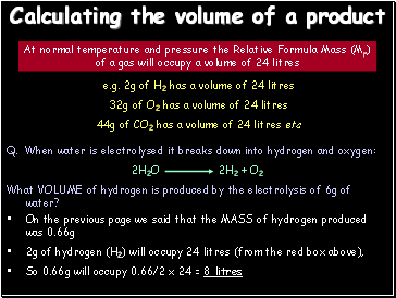 Calculating the volume of a product