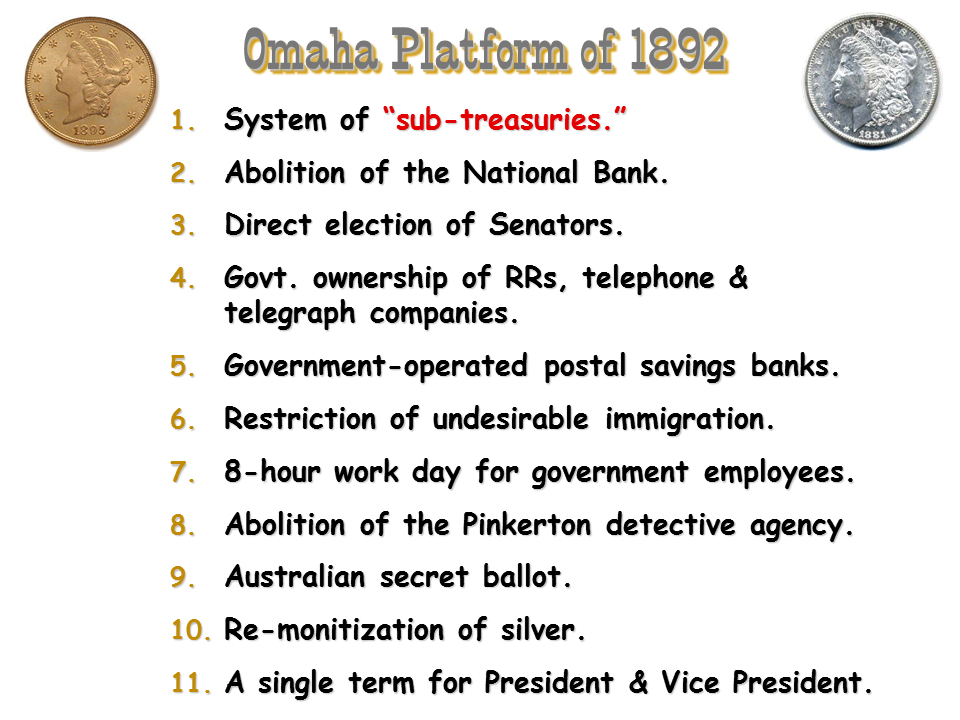 The main principles of the populists party in the omaha platform