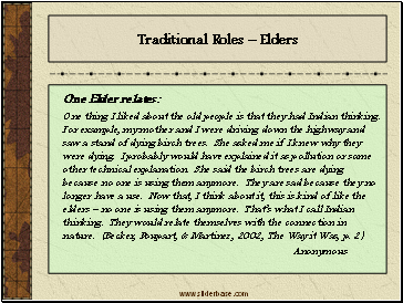 Traditional Roles  Elders