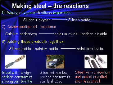 Making steel  the reactions