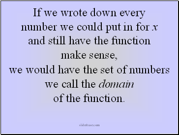 If we wrote down every number we could put in for x and still have the function make sense,