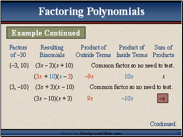 {3, 10} (3x  3)(x + 10) Common factor so no need to test.