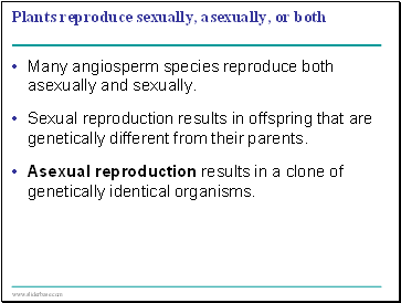 Plants reproduce sexually, asexually, or both