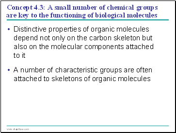 Concept 4.3: A small number of chemical groups are key to the functioning of biological molecules