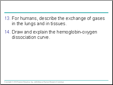 For humans, describe the exchange of gases in the lungs and in tissues.