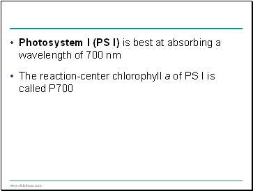 Photosystem I (PS I) is best at absorbing a wavelength of 700 nm