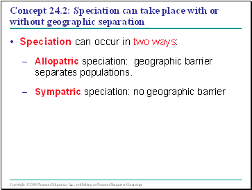 Concept 24.2: Speciation can take place with or without geographic separation