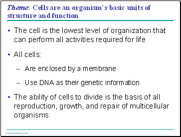 Theme: Cells are an organisms basic units of structure and function