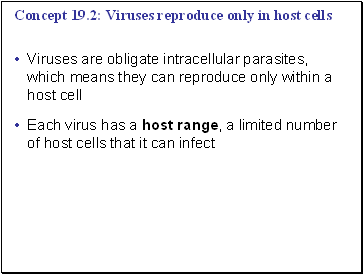 Concept 19.2: Viruses reproduce only in host cells