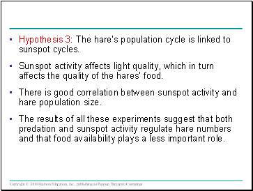 Hypothesis 3: The hares population cycle is linked to sunspot cycles.