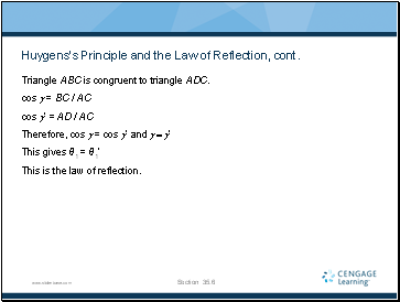 Huygenss Principle and the Law of Reflection, cont.