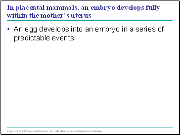 In placental mammals, an embryo develops fully within the mothers uterus
