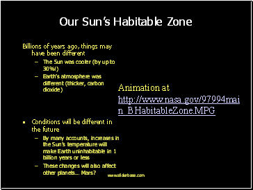 Our Suns Habitable Zone