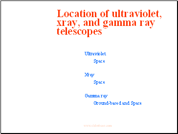 Location of ultraviolet, xray, and gamma ray telescopes