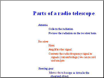 Parts of a radio telescope