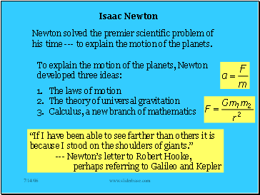 To explain the motion of the planets, Newton developed three ideas: