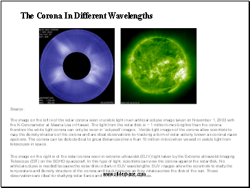 The Corona In Different Wavelengths