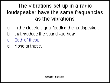 The vibrations set up in a radio loudspeaker have the same frequencies as the vibrations