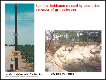 Land subsidence caused by excessive removal of groundwater