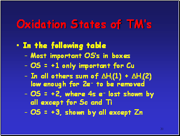 Oxidation States of TMs