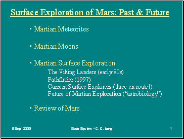 Surface Exploration of Mars: Past & Future