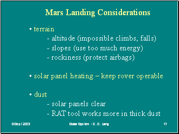 Mars Landing Considerations
