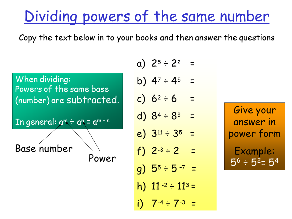 Dividing Numbers To The Power