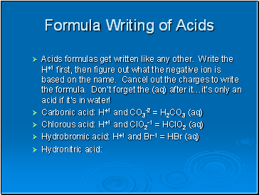 Formula Writing of Acids