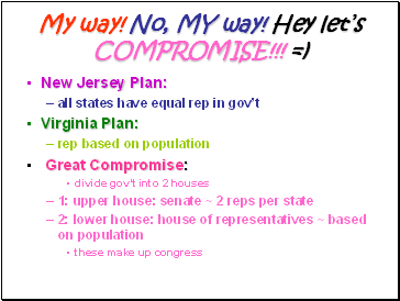 My way! No, MY way! Hey lets COMPROMISE!!! =)