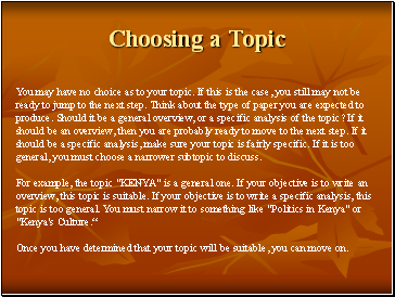 Choosing a Topic