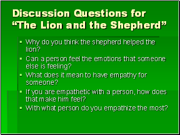 Discussion Questions for The Lion and the Shepherd
