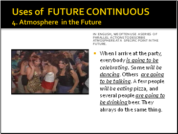Uses of FUTURE CONTINUOUS 4. Atmosphere in the Future