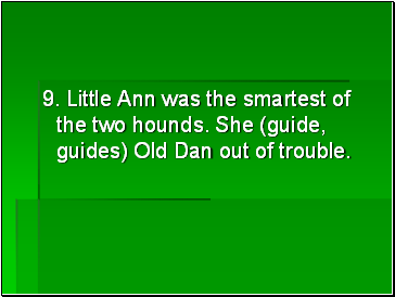 9. Little Ann was the smartest of the two hounds. She (guide, guides) Old Dan out of trouble.