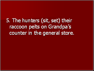 5. The hunters (sit, set) their raccoon pelts on Grandpas counter in the general store.