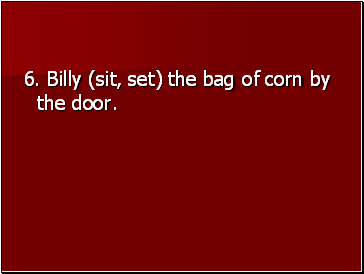 6. Billy (sit, set) the bag of corn by the door.