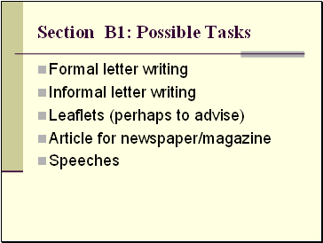 Section B1: Possible Tasks